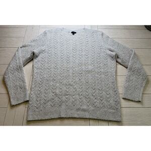 Talbots Sweater Sz L Open Knit Metallic Greige Pullover Women Neutral Sequins
